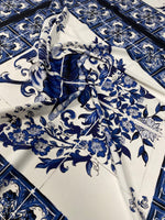 Blue & White Tile Print Crepe Fabric by the Metre – Classic Floral - Whotex Online Fabric Store