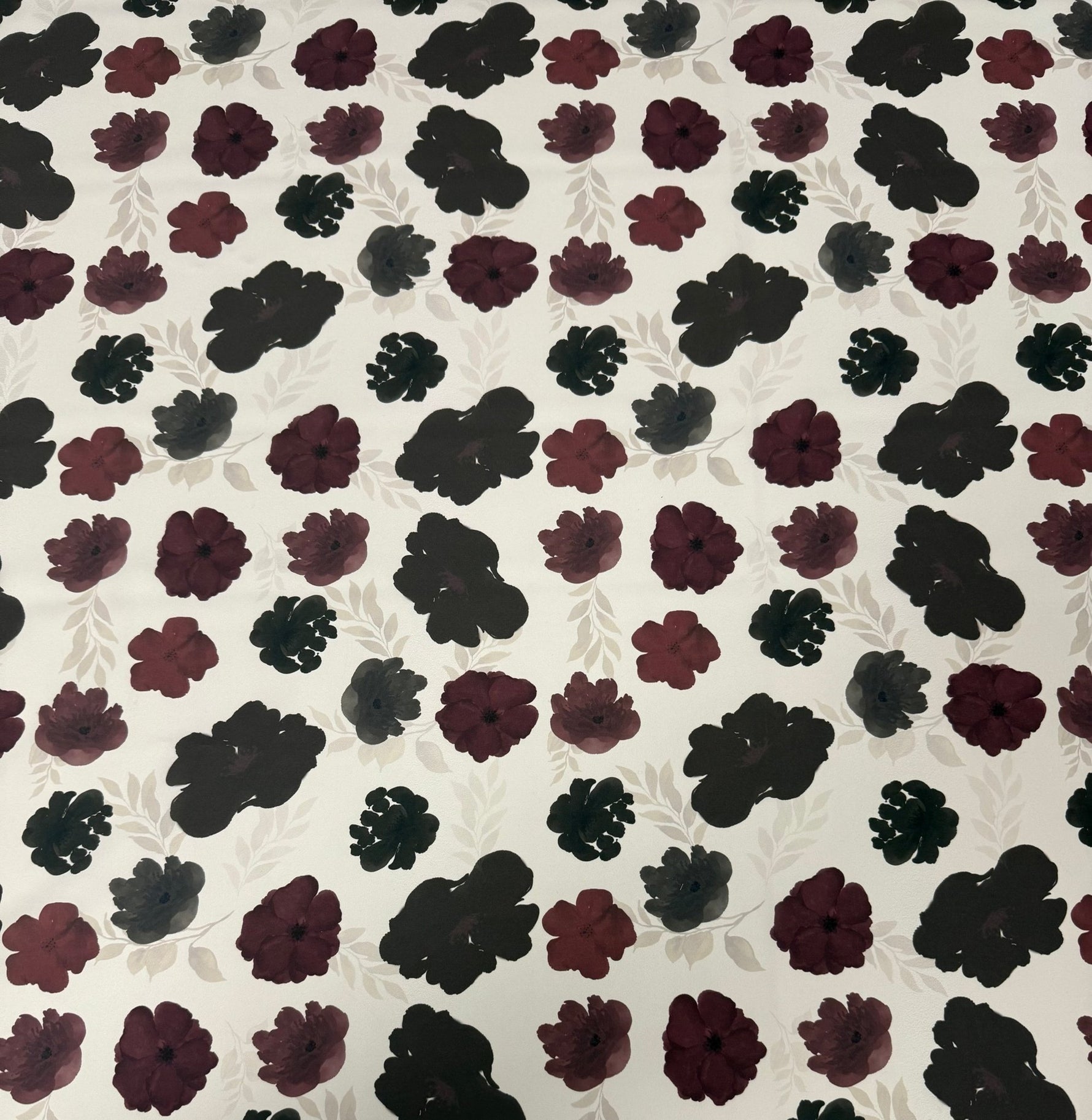 Burgundy Floral Print Fabric by the Metre - Whotex Fabrics London