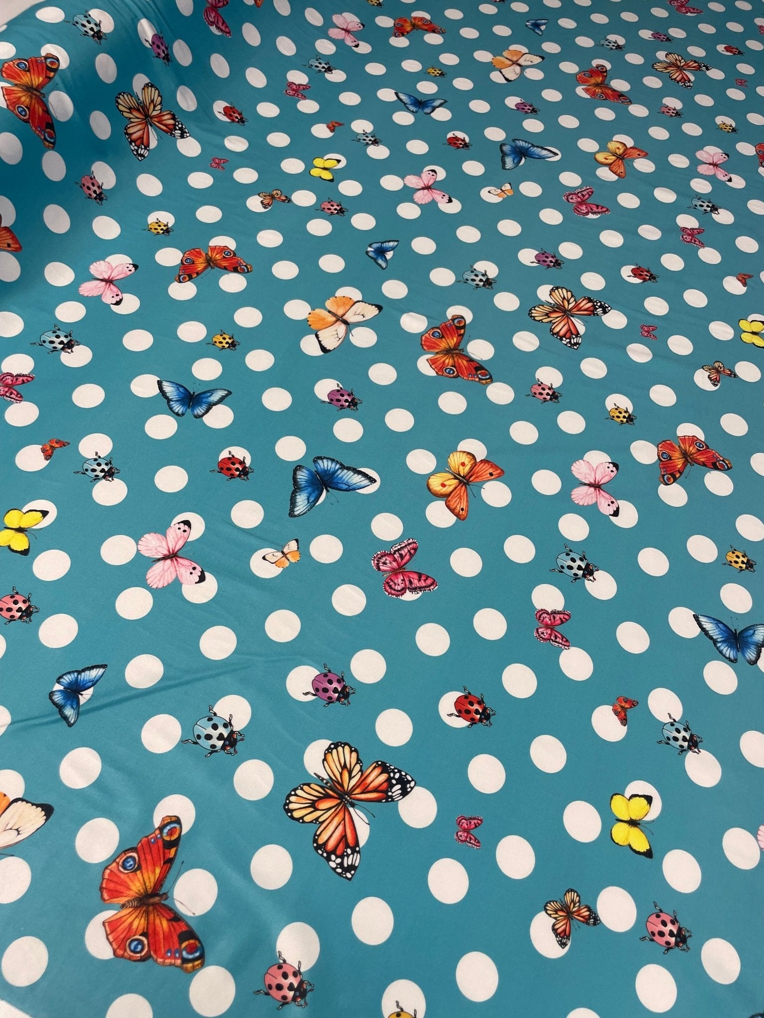 Butterfly & Ladybird Polka Dot Fabric by the Metre - Whotex Fabrics London