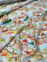 Florence Cathedral pattern crepe fabric with colorful Italian cityscape design and 150cm width
