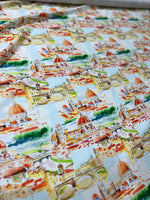 Florence Cathedral pattern crepe fabric with colorful Italian cityscape design and 150cm width
