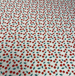 Cherry Print Fabric by the Metre – White Cotton Blend - Whotex Fabrics London