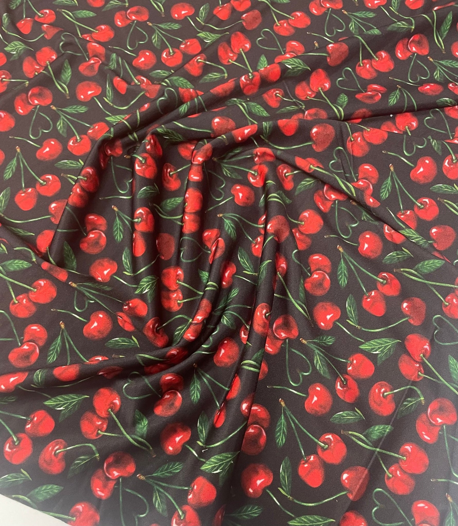 Cherry Print Fabric – Retro Red Fruit Pattern by Metre - Whotex Fabrics London