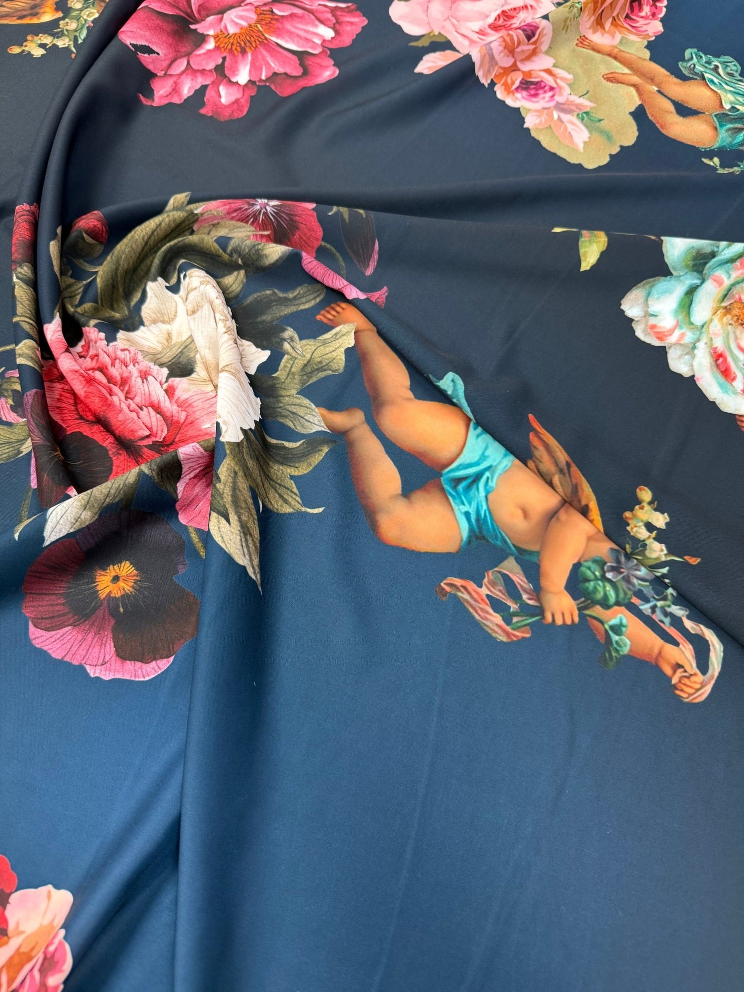 Cherub Floral Crepe Fabric by the Metre - Whotex Fabrics London