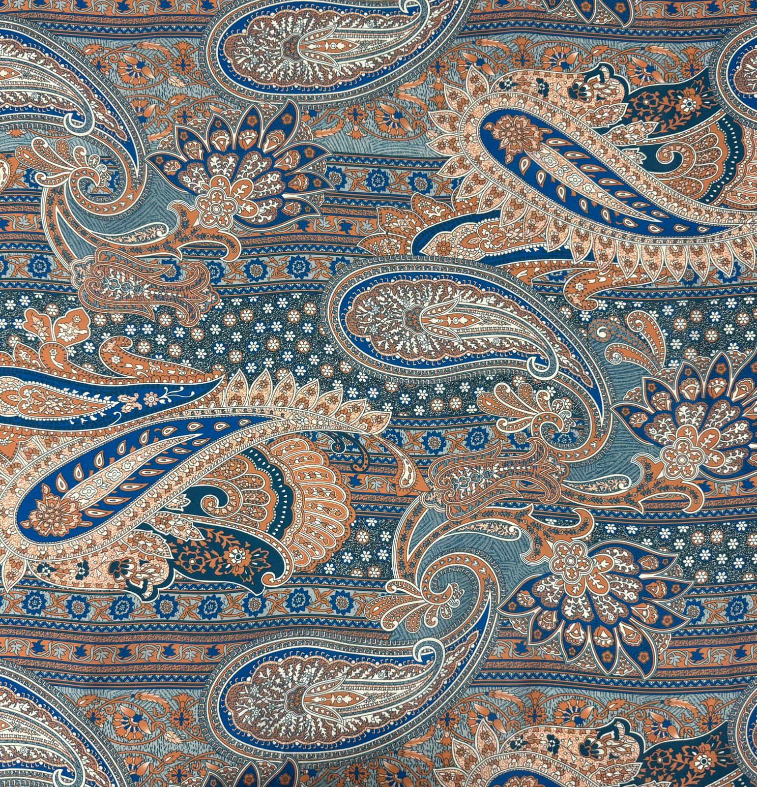 Classic Blue & Beige Paisley Fabric by the Metre - Whotex Fabrics London