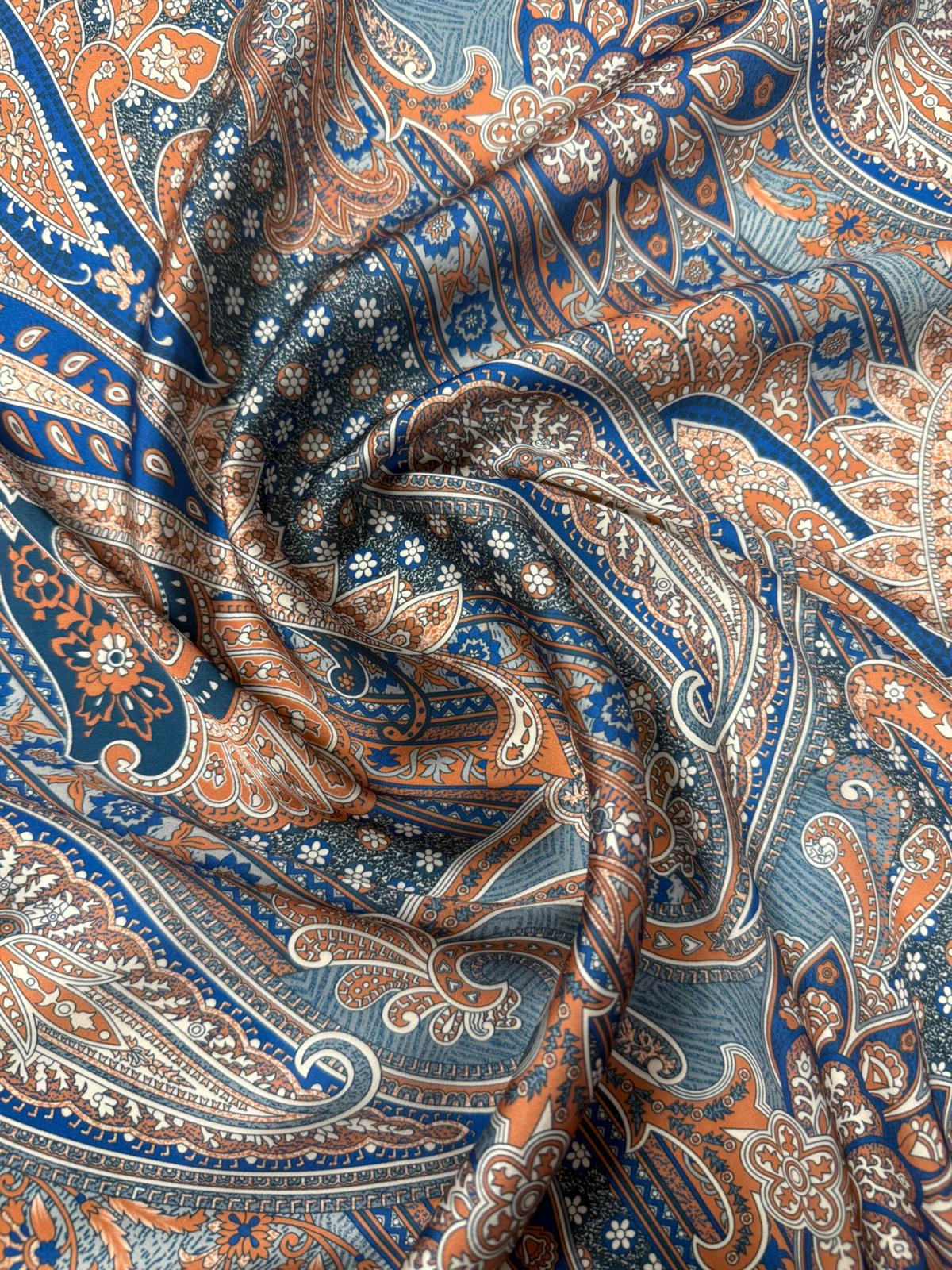 Classic Blue & Beige Paisley Fabric by the Metre - Whotex Fabrics London