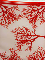 Coral pattern silky crepe fabric in vibrant red and soft pink with a 150cm width and silky texture