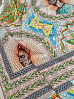 Greek Mosaic Print silky crepe fabric panel with intricate colorful mosaic and classical motifs