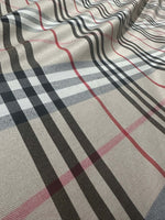 Double sided beige plaid tartan poplin cotton fabric with soft texture and classic pattern