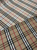 Double sided beige plaid tartan poplin cotton fabric with classic pattern for sewing and crafting projects