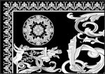 Elegant black and white Baroque fabric panel with intricate cherub and floral motif design