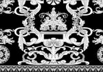 Elegant black and white Baroque fabric panel with intricate classic ornamental design for home decor and upholstery