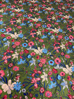 Floral Spandex Fabric – Green Base Stretch Material by Metre - Whotex Fabrics London