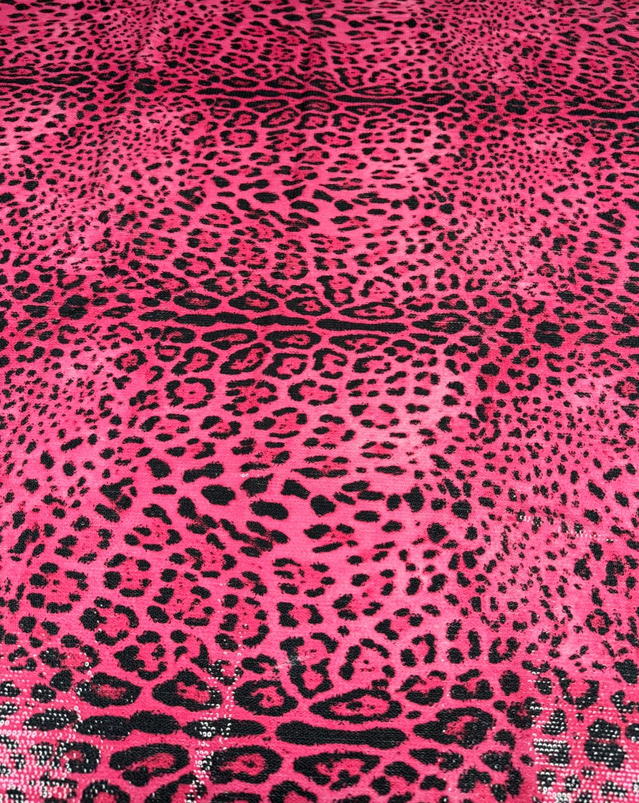 Fuchsia Leopard Sequin Fabric for Party Fashion - Whotex Fabrics London