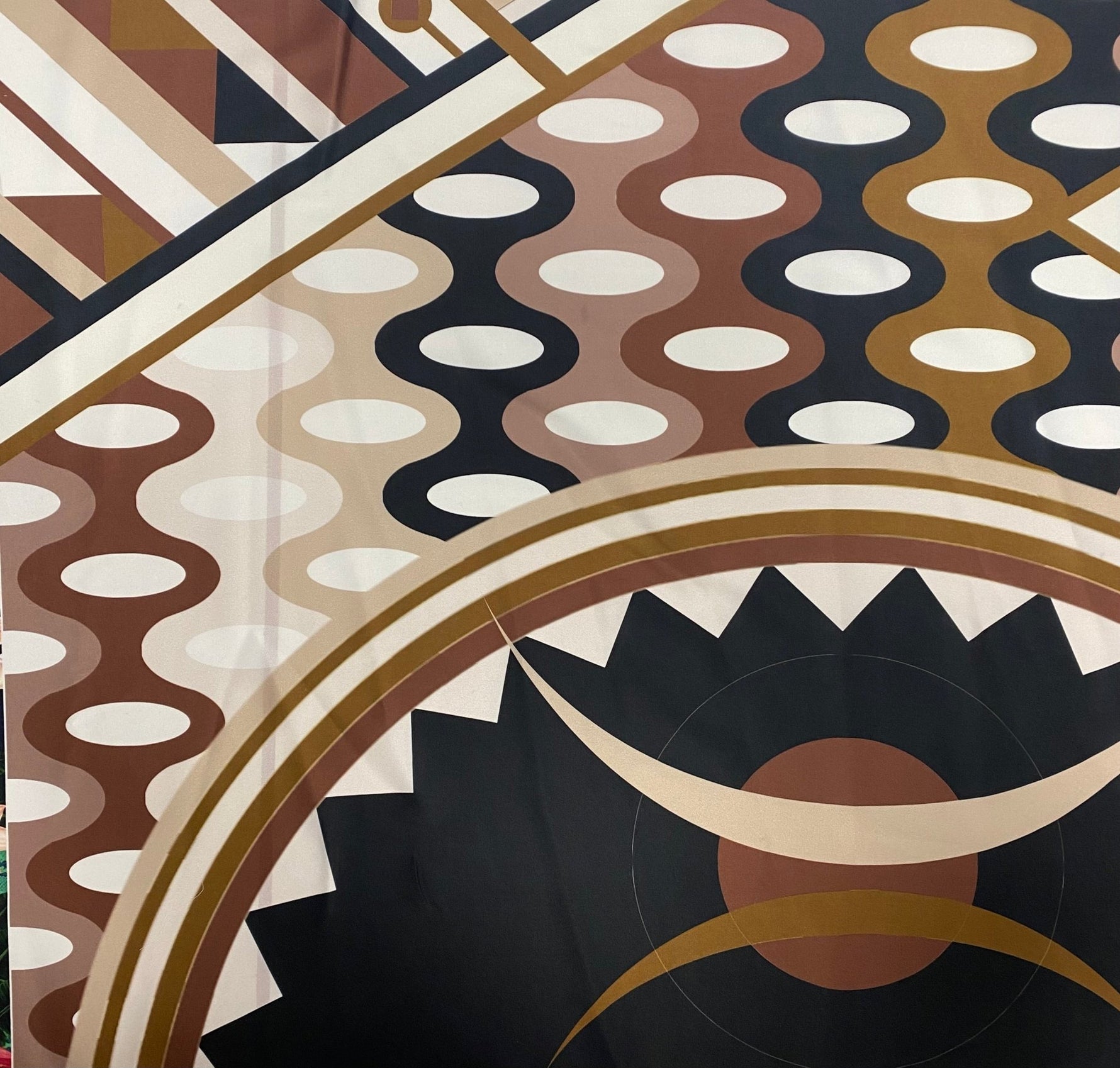 Geometric Art Deco Fabric – Brown Beige Retro Pattern by the Metre - Whotex Fabrics London