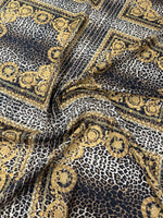Gold Baroque Leopard Linen Fabric by the Metre - Whotex Fabrics London