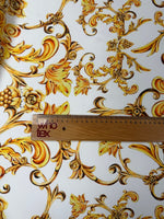 Gold Baroque Print Satin Fabric by the Metre - Whotex Fabrics London
