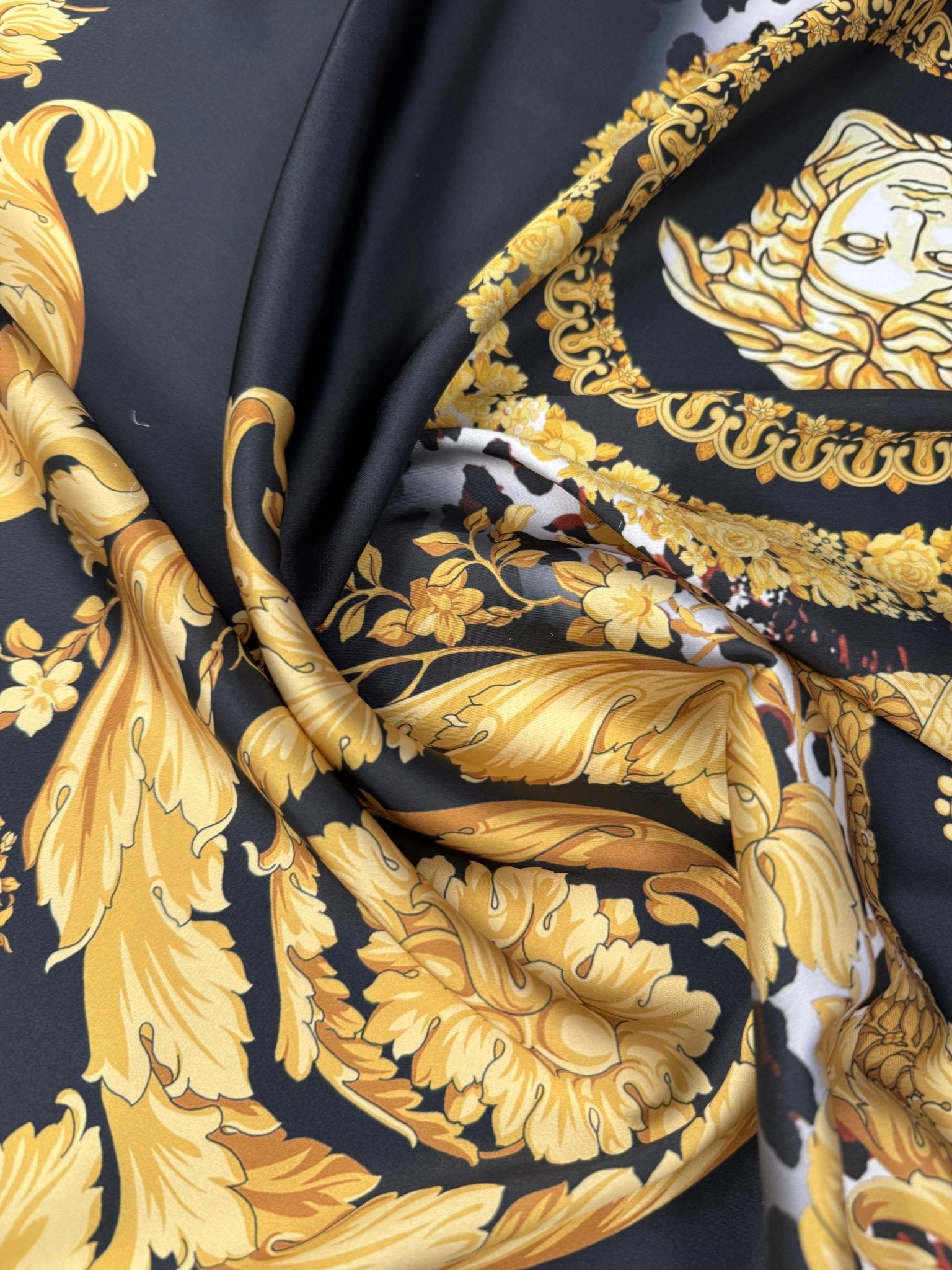 Gold Baroque Satin Fabric by the Metre - Whotex Fabrics London
