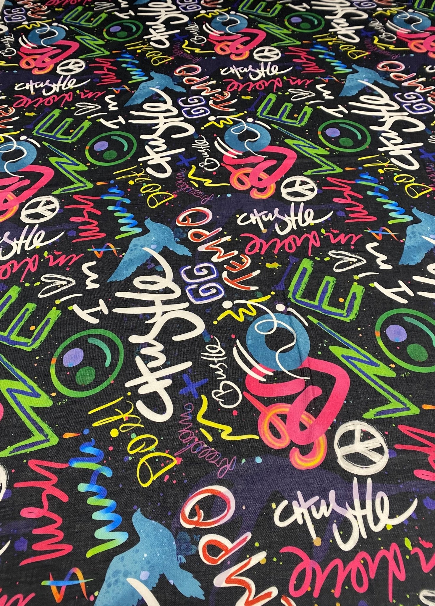 Graffiti Print Linen Fabric by the Metre - Whotex Fabrics London