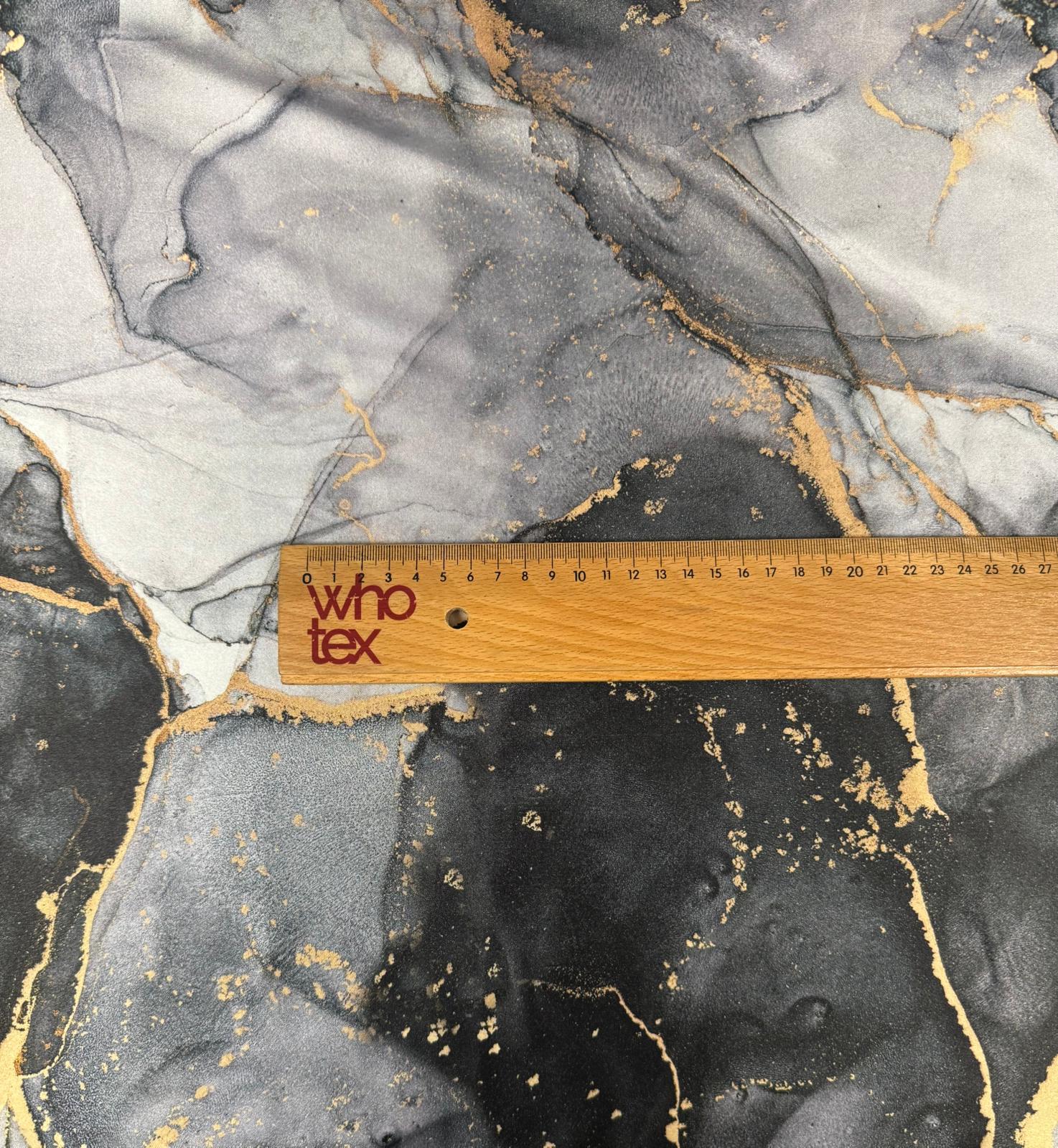 Gray Tie Dye Fabric with Gold Accents – Custom Printed Fabric on Satin, Crepe, Spandex or Chiffon - Whotex Fabrics London