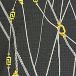 Black Greek Key Pattern Fabric with gold and white rope design for upholstery and home decor