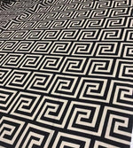 Black and white Greek Key Design Fabric with geometric pattern, 150cm wide, suitable for upholstery and crafts