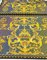 Gold Baroque Greek Key Pattern Fabric in silky crepe with intricate gold and black design, 150x100cm panel