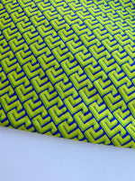 Greek Key Neon Green geometric fabric with bold modern pattern for upholstery and decor applications