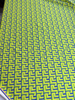 Greek Key Neon Green geometric fabric with vibrant pattern for modern upholstery and decor projects
