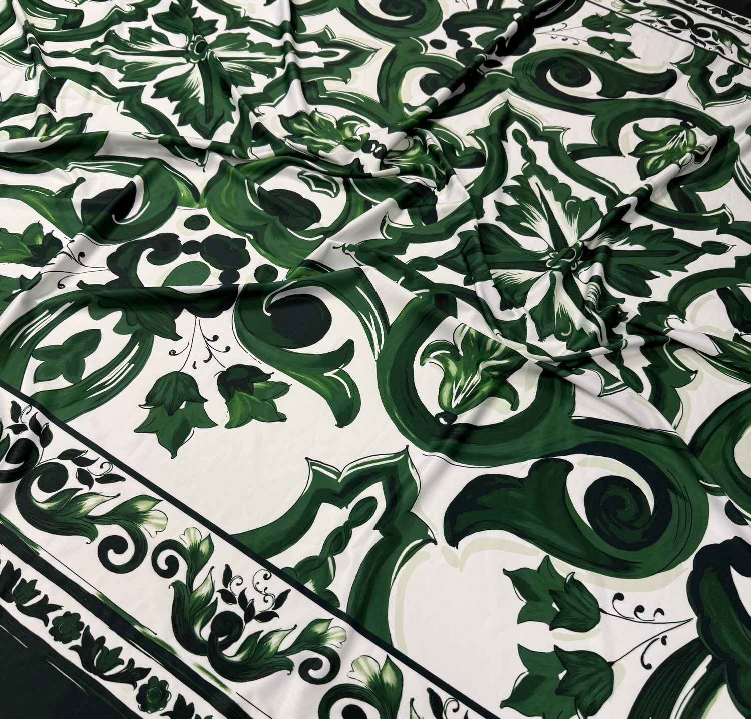 Green Baroque Spandex Fabric by the Metre - Whotex Fabrics London