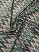 Green Zigzag Pattern Gold Lurex Fabric - Whotex Fabrics London
