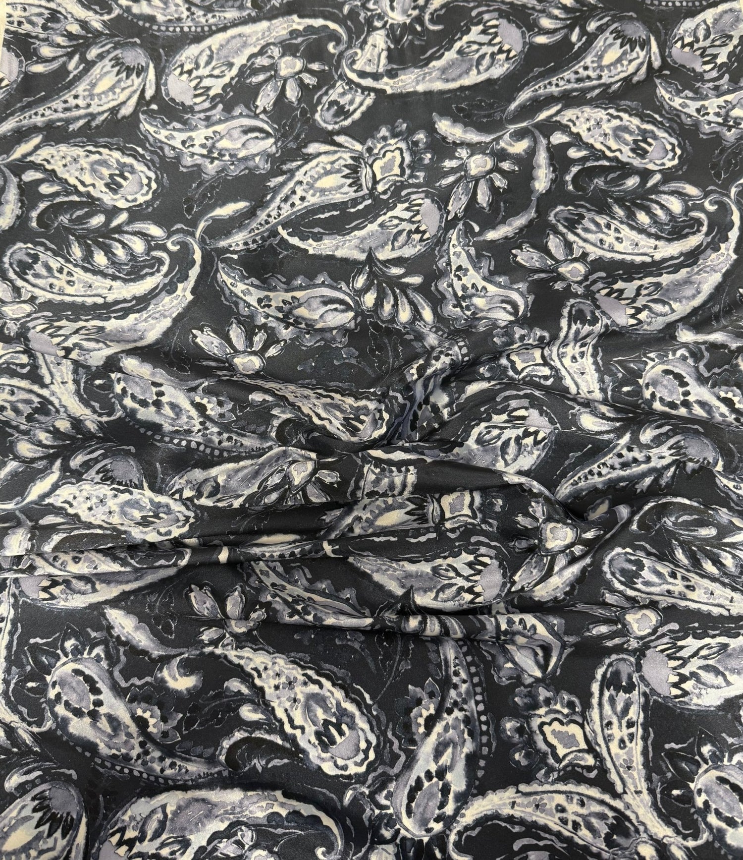 Grey Paisley Fabric by the Metre for Dressmaking - Whotex Fabrics London