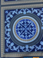 Navy blue Baroque fabric with Greek key and floral ornamental design