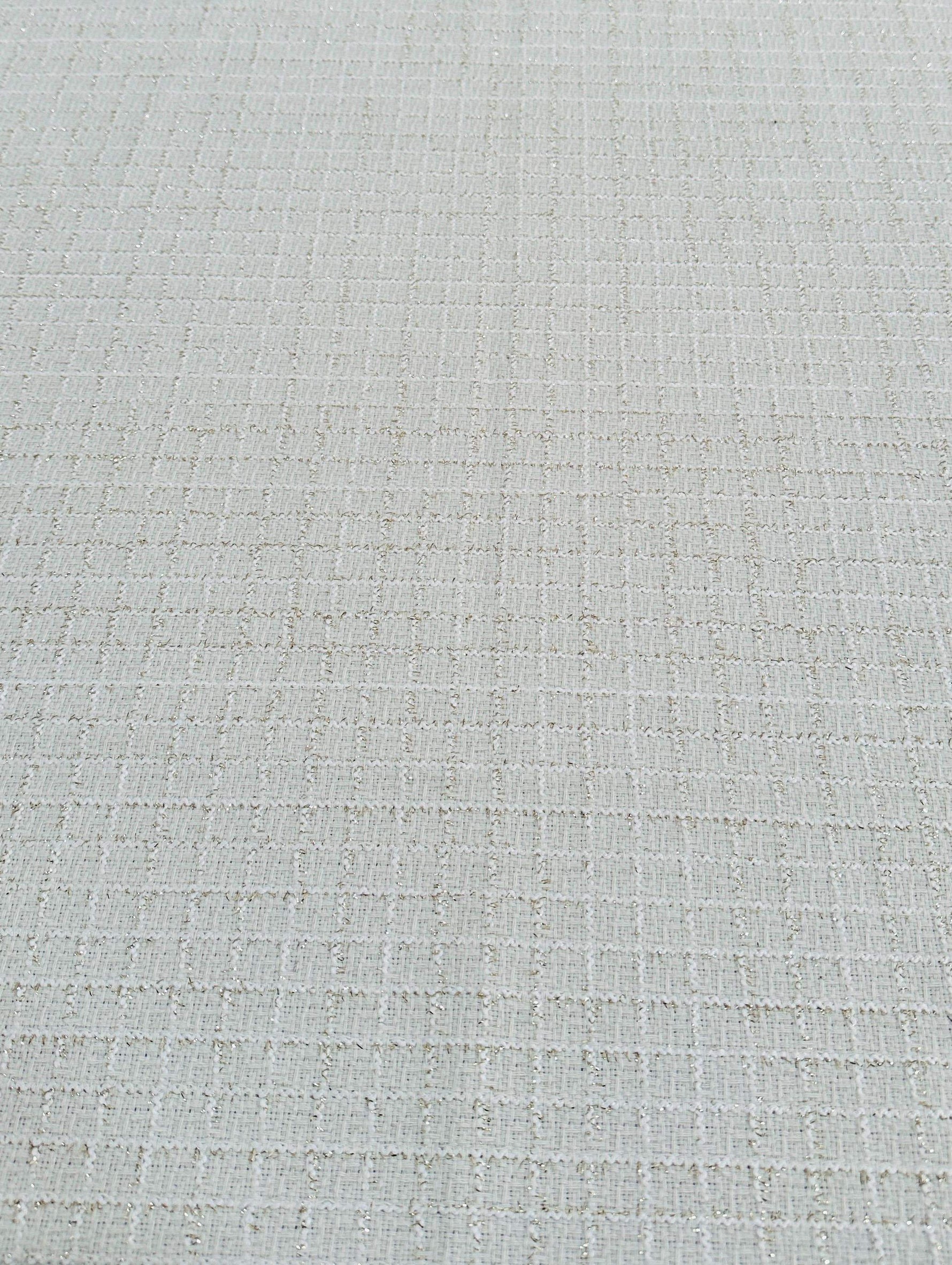 White sparkling tweed fabric with wool blend texture for jackets and skirts