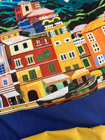 Italy City Pattern Fabric featuring colorful Portofino coastal city design on 150cm wide fabric panel