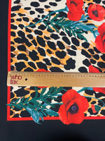 Leopard & Red Poppy Crepe Fabric by the Metre – Bold Design - Whotex Fabrics London