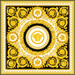 Luxurious Baroque Medusa pattern fabric in black and gold with intricate floral and ornamental design