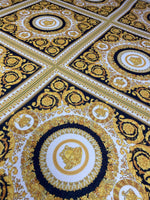 Luxurious Baroque Medusa black and gold fabric with intricate ornate pattern for upholstery and fashion