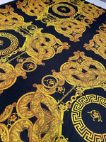 Luxury Baroque Chain Crepe Fabric by the Metre – Black & Gold Ornate - Whotex Online Fabric Store