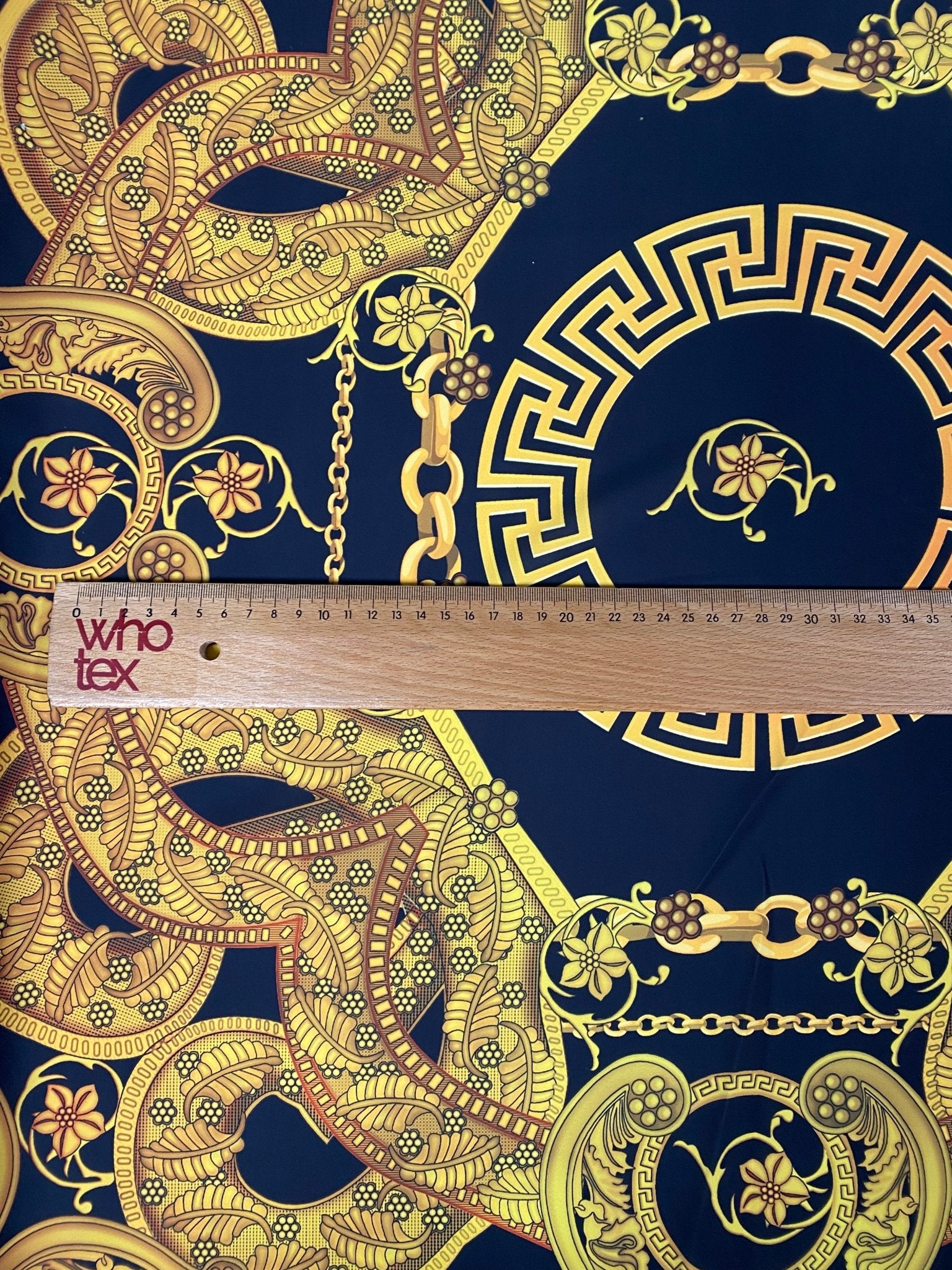 Luxury Baroque Chain Crepe Fabric by the Metre – Black & Gold Ornate - Whotex Online Fabric Store