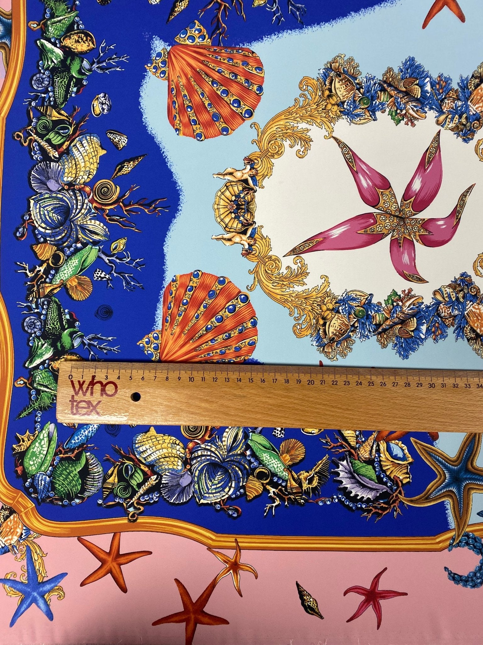 Luxury Crepe Fabric by the Metre – Starfish & Seashell Print - Whotex Online Fabric Store