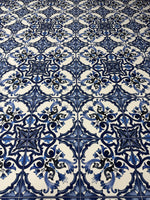 Majolica Pattern Blue White Swirl Crepe Fabric – Custom Printed Fabric, Choose Material by Metre - Whotex Fabrics London