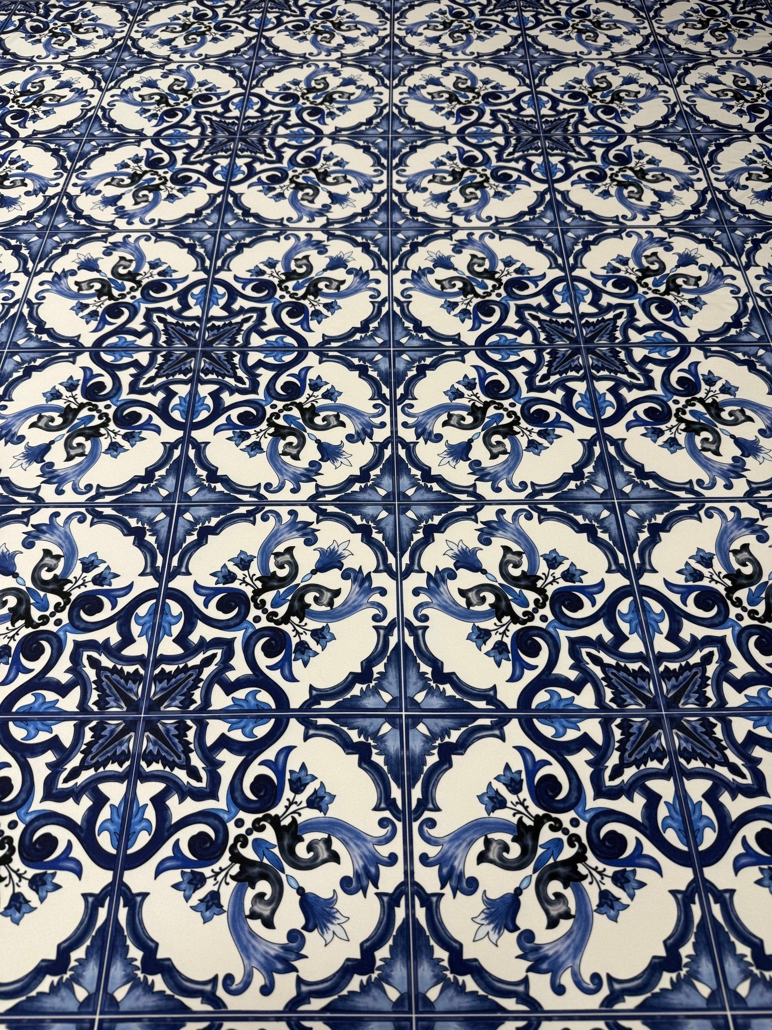 Majolica Pattern Blue White Swirl Crepe Fabric – Custom Printed Fabric, Choose Material by Metre - Whotex Fabrics London