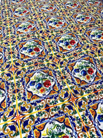 Majolica Pattern Luxury Fabric with intricate colorful floral and geometric digital print design on high-quality durable material