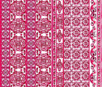Pink Sicilian Majolica pattern fabric with intricate floral and geometric designs in vibrant pink and white, ideal for sewing and upholstery projects.