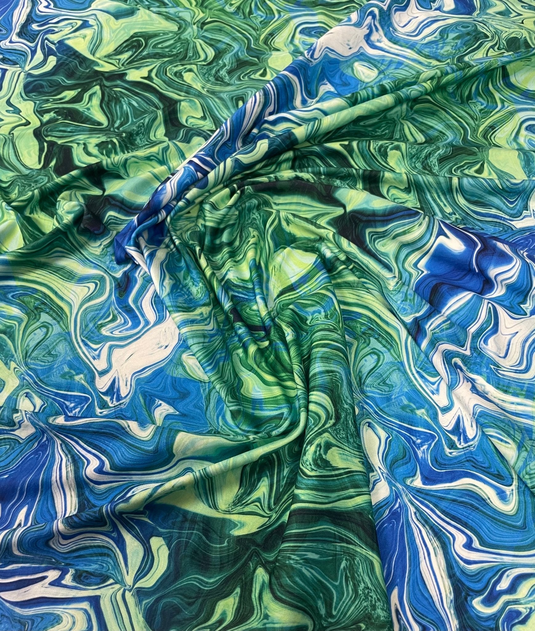 Marble Effect Fabric by the Metre – Blue Green Print - Whotex Fabrics London