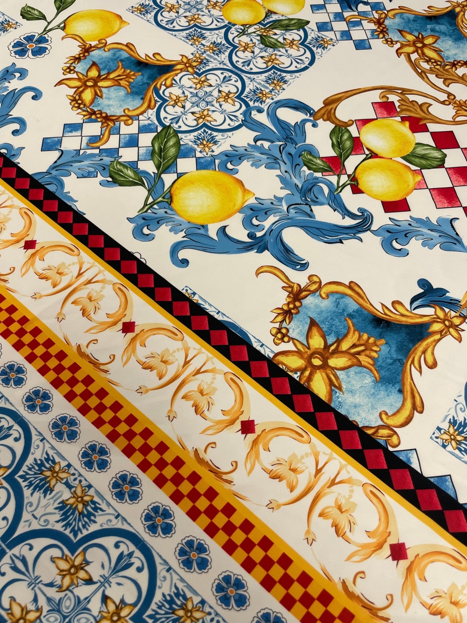 Mediterranean Lemon & Tile Print Crepe Fabric by the Metre – Dressmaking - Whotex Online Fabric Store