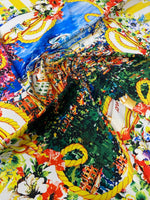 Mediterranean Print Crepe Fabric by the Metre – Yellow Stripes Floral - Whotex Online Fabric Store