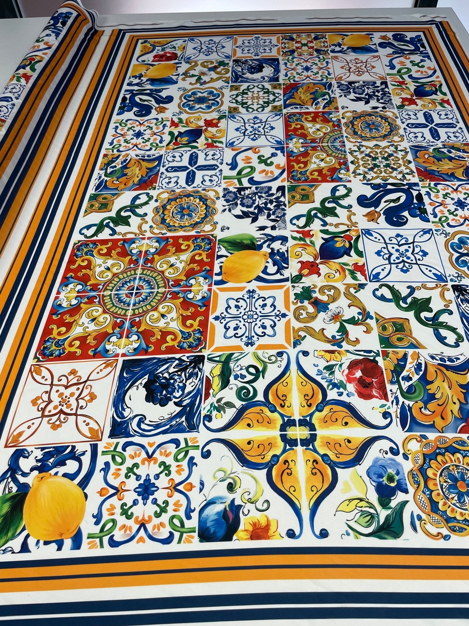 Mediterranean Tile & Lemon Print Crepe Fabric by the Metre – Dressmaking - Whotex Online Fabric Store