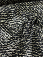 Black zigzag mesh lace fabric with intricate pattern and elegant texture for stylish fashion designs